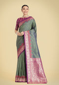 Monjolika Fashion Banarasi Silk Olive Green Color Weaving Designer Saree
