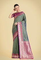 Monjolika Fashion Banarasi Silk Olive Green Color Weaving Designer Saree
