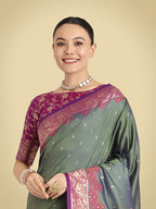 Monjolika Fashion Banarasi Silk Olive Green Color Weaving Designer Saree
