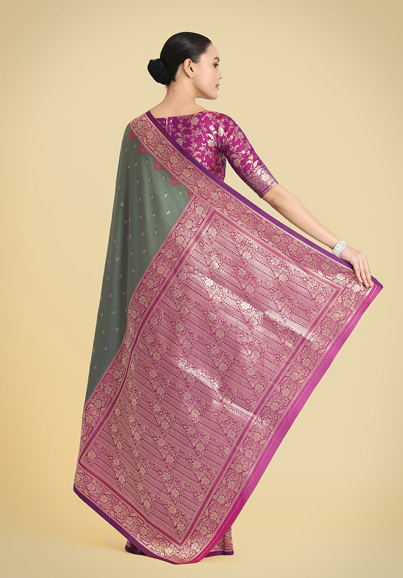 Monjolika Fashion Banarasi Silk Olive Green Color Weaving Designer Saree