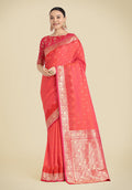 Monjolika Fashion Banarasi Silk Coral Pink Color Weaving Designer Saree - Distacart