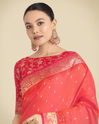 Monjolika Fashion Banarasi Silk Coral Pink Color Weaving Designer Saree - Distacart