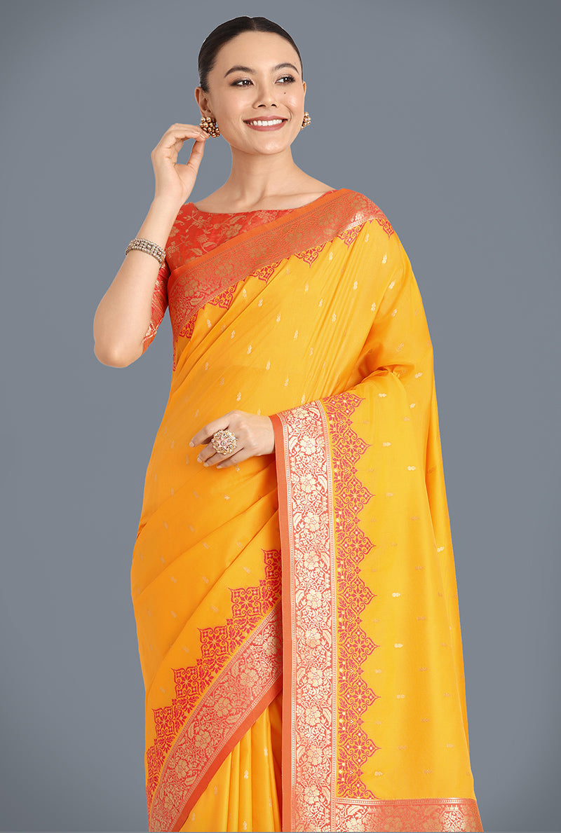 Monjolika Fashion Banarasi Silk Yellow Color Weaving Designer Saree - Distacart