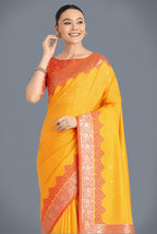 Monjolika Fashion Banarasi Silk Yellow Color Weaving Designer Saree - Distacart