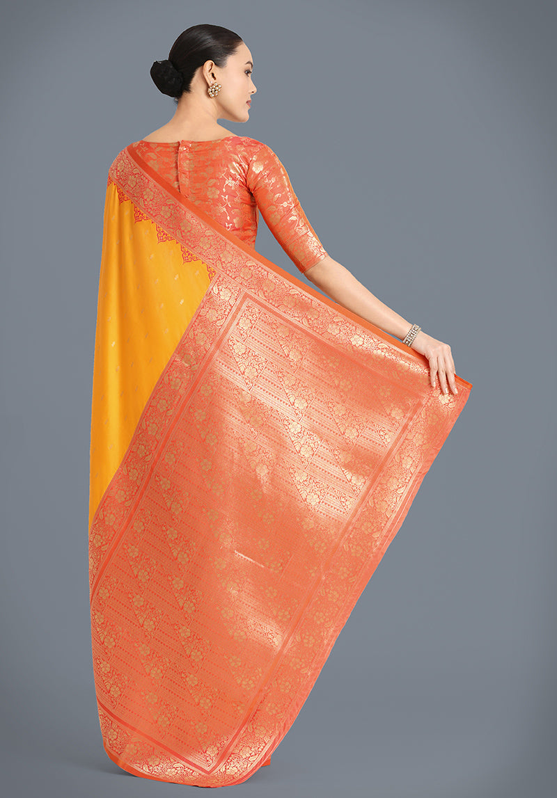 Monjolika Fashion Banarasi Silk Yellow Color Weaving Designer Saree - Distacart