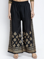 PAVONINE Black Color Block Side Printed Rayon Fabric Sharara For Women - Distacart