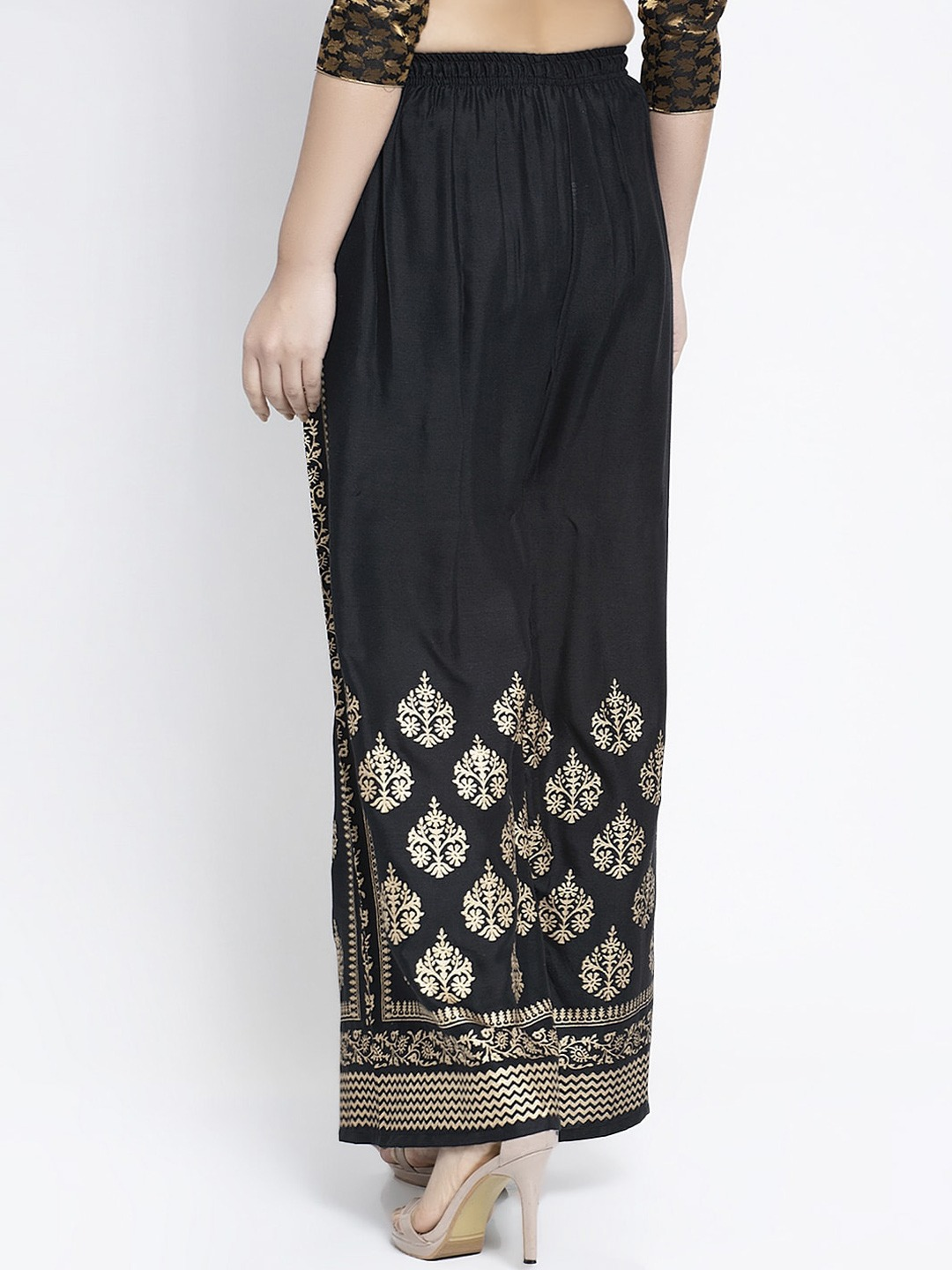 PAVONINE Black Color Block Side Printed Rayon Fabric Sharara For Women - Distacart