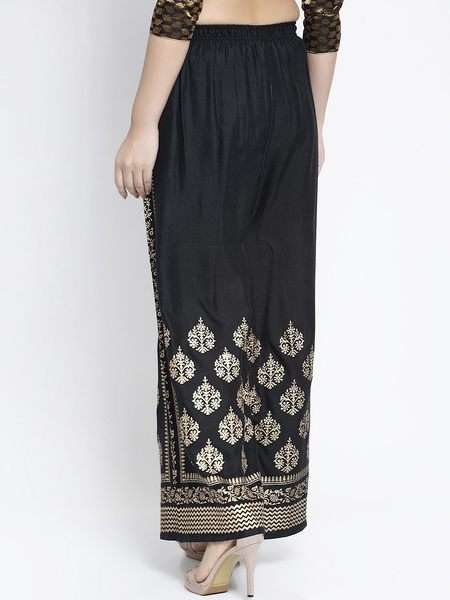 PAVONINE Black Color Block Side Printed Rayon Fabric Sharara For Women
