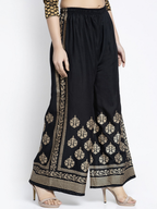 PAVONINE Black Color Block Side Printed Rayon Fabric Sharara For Women - Distacart