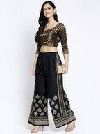PAVONINE Black Color Block Side Printed Rayon Fabric Sharara For Women - Distacart
