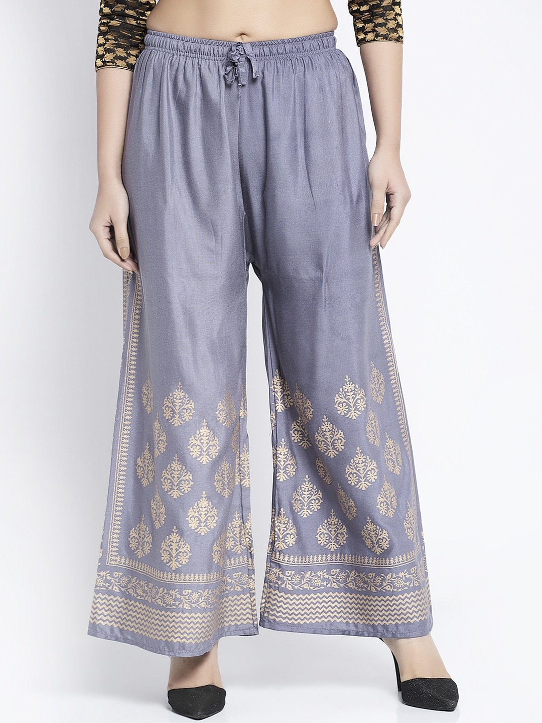 PAVONINE Grey Color Block Side Printed Rayon Fabric Sharara For Women - Distacart