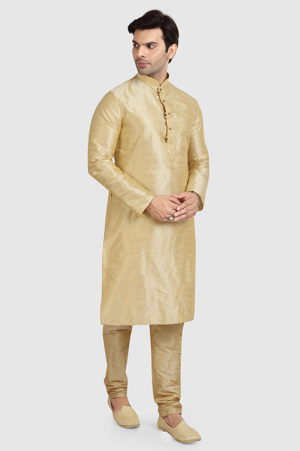 Raivat Ethnic Art Silk Kurta Pajama In Gold Colour - Distacart