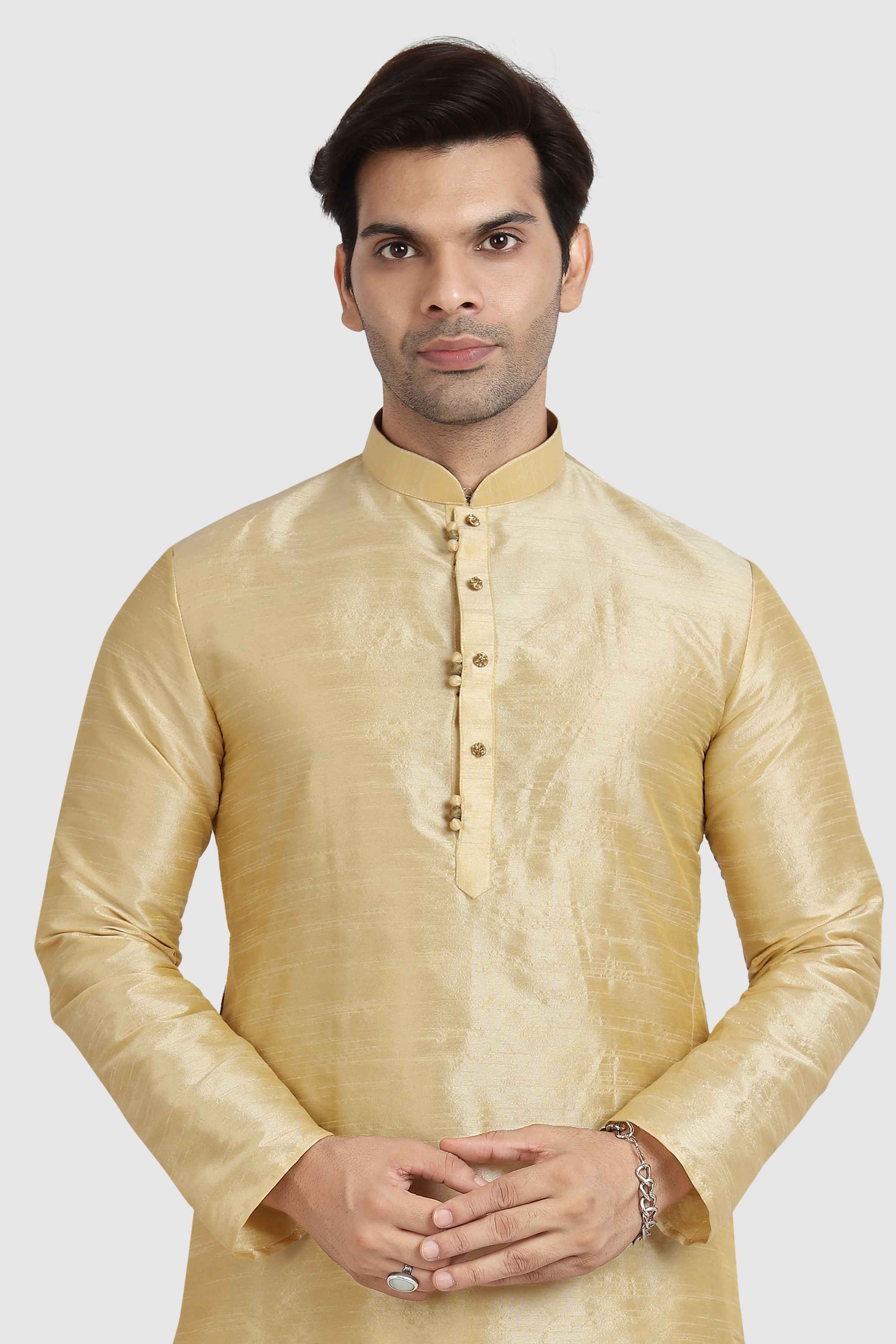 Raivat Ethnic Art Silk Kurta Pajama In Gold Colour - Distacart