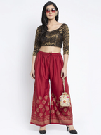 PAVONINE Maroon Color Block Side Printed Rayon Fabric Sharara For Women - Distacart