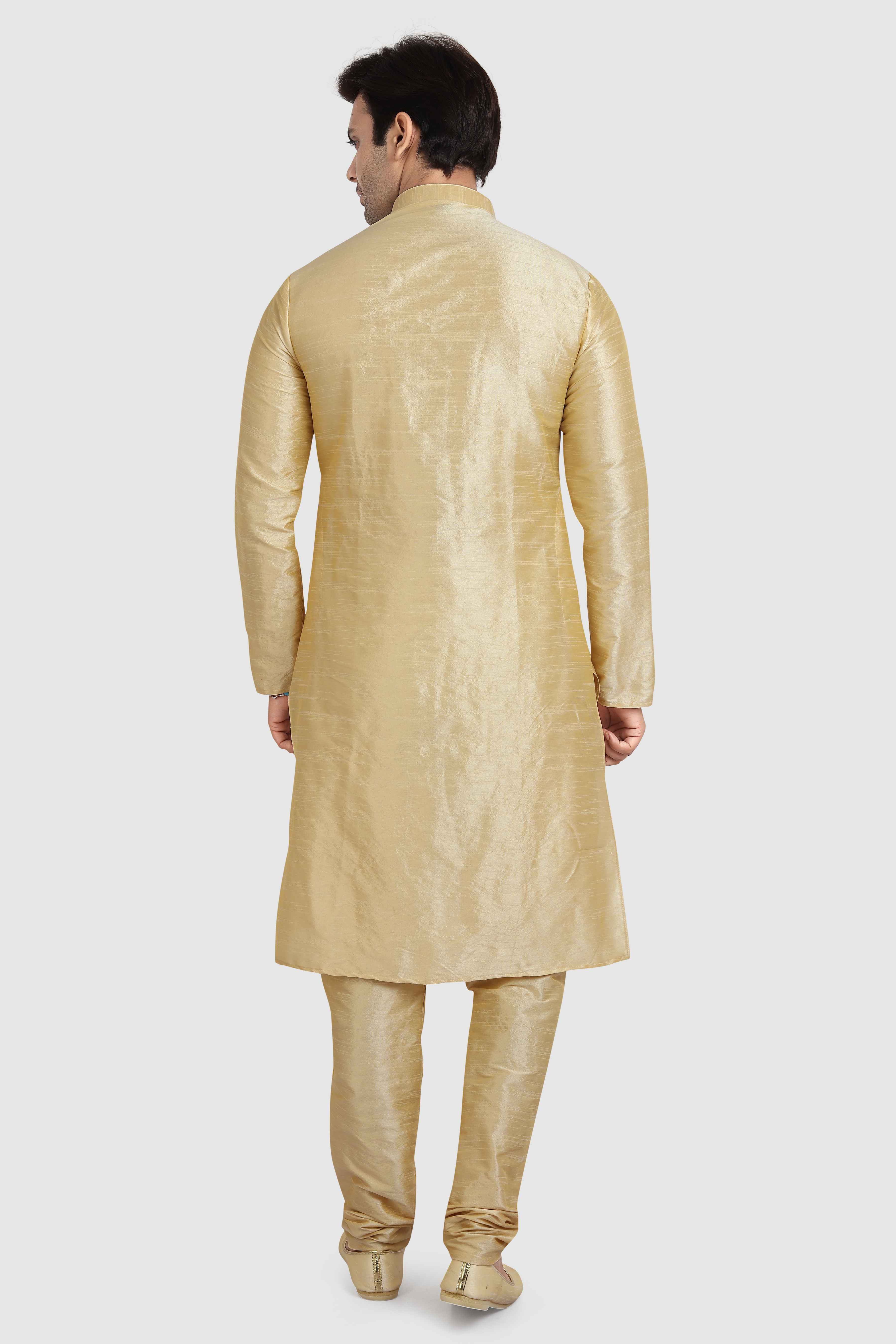 Raivat Ethnic Art Silk Kurta Pajama In Gold Colour - Distacart