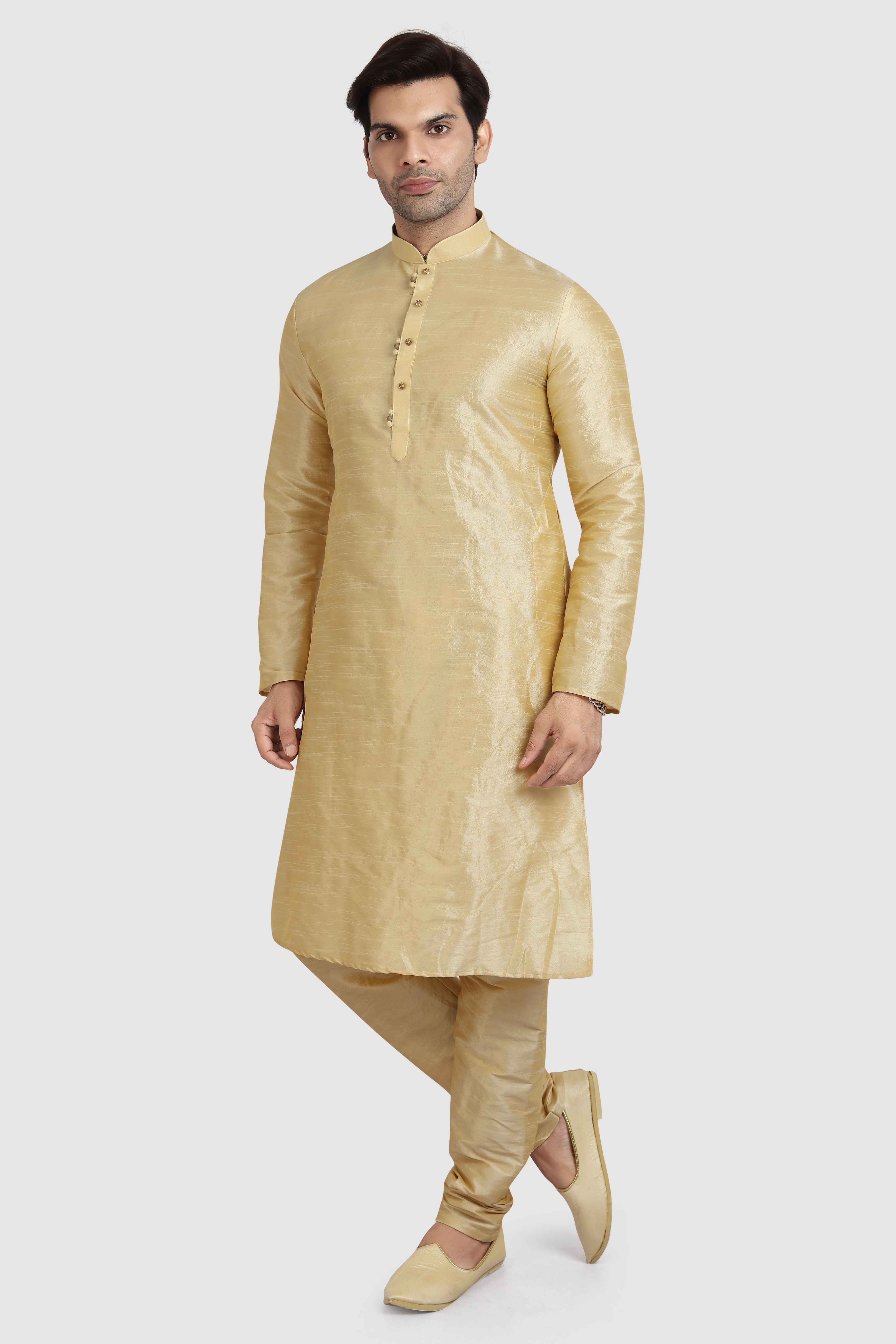 Raivat Ethnic Art Silk Kurta Pajama In Gold Colour - Distacart