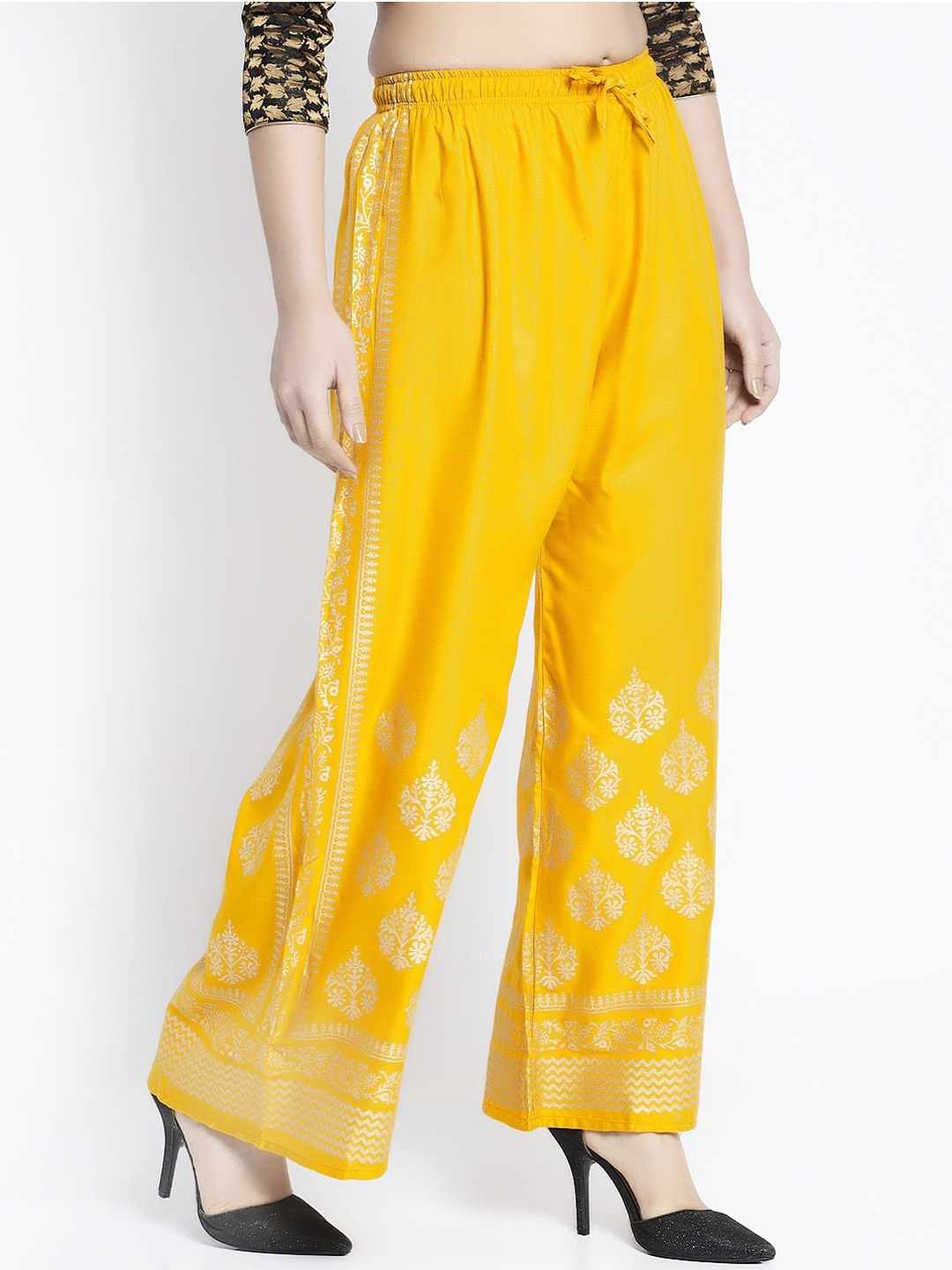 PAVONINE Mustard Color Block Side Printed Rayon Fabric Sharara For Women - Distacart