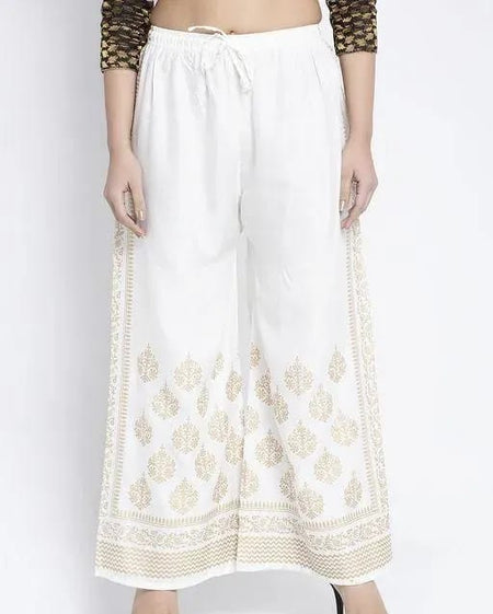 PAVONINE Off-White Color Block Side Printed Rayon Fabric Sharara For Women