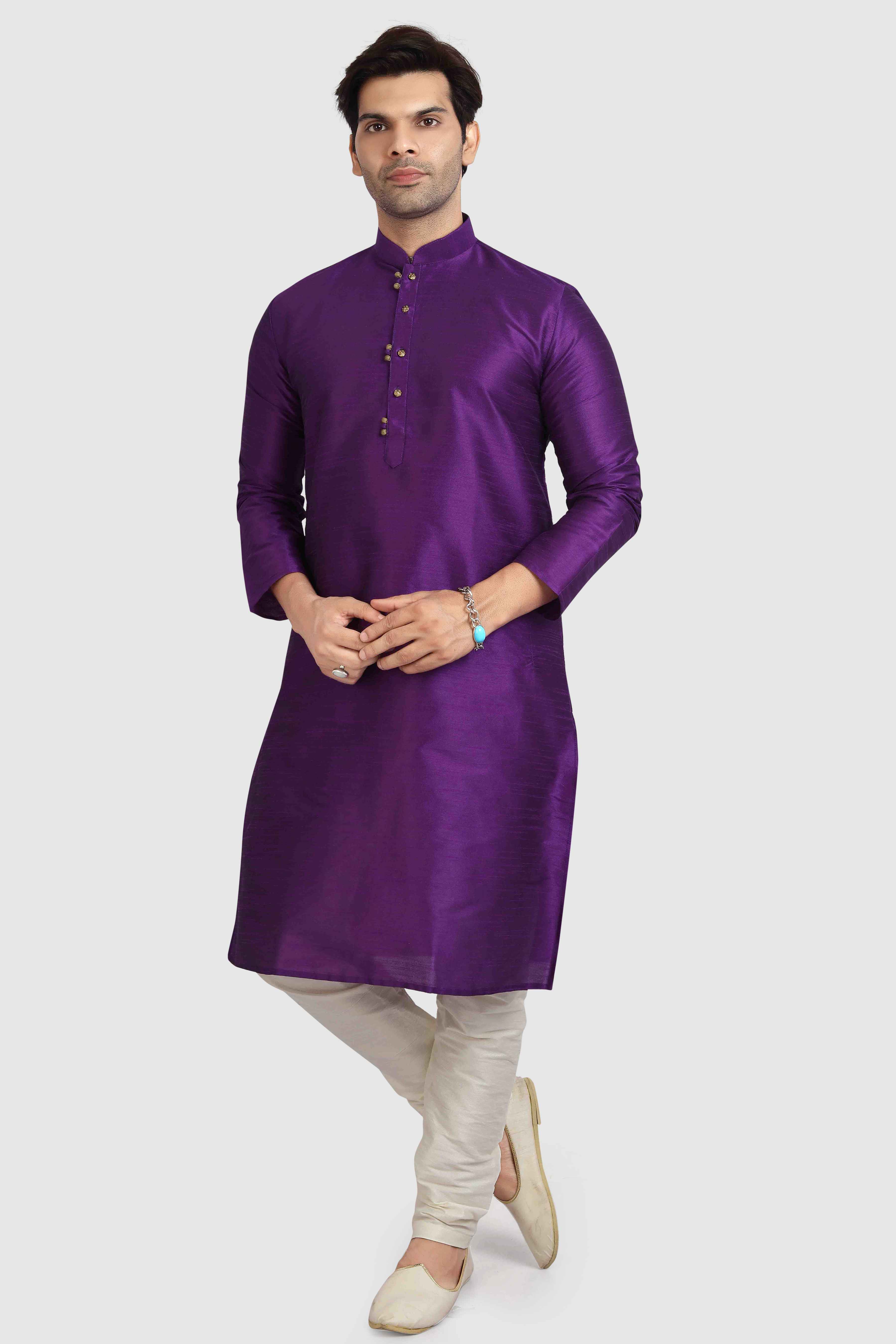 Raivat Ethnic Art Silk Kurta Pajama In Purple Colour - Distacart