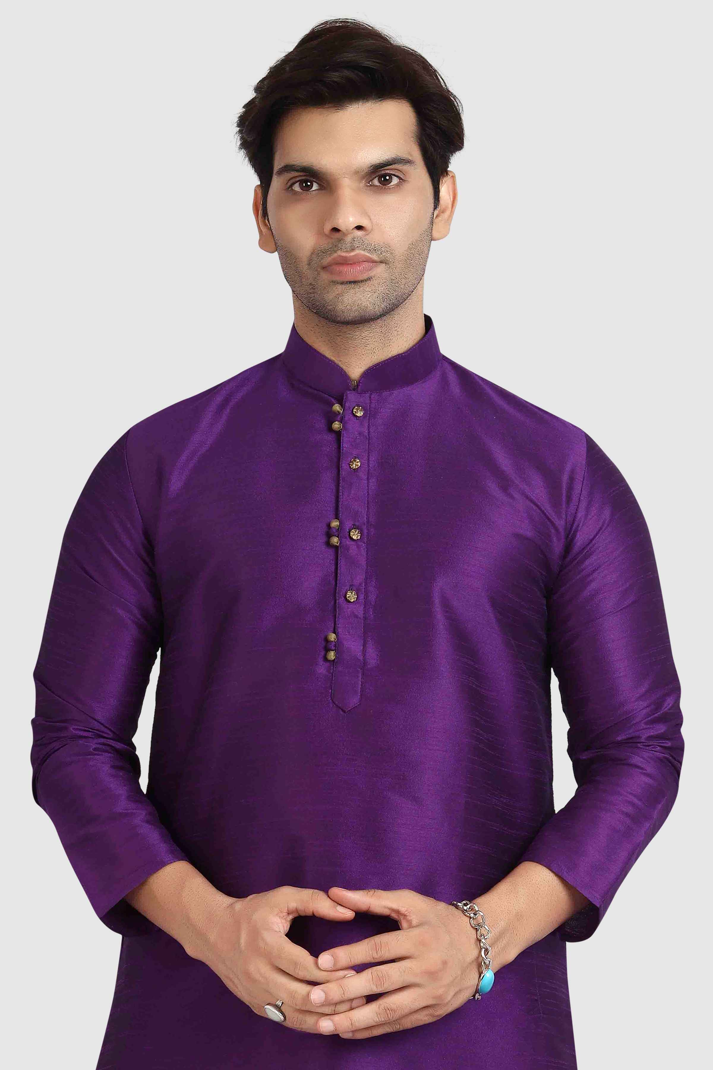 Raivat Ethnic Art Silk Kurta Pajama In Purple Colour - Distacart