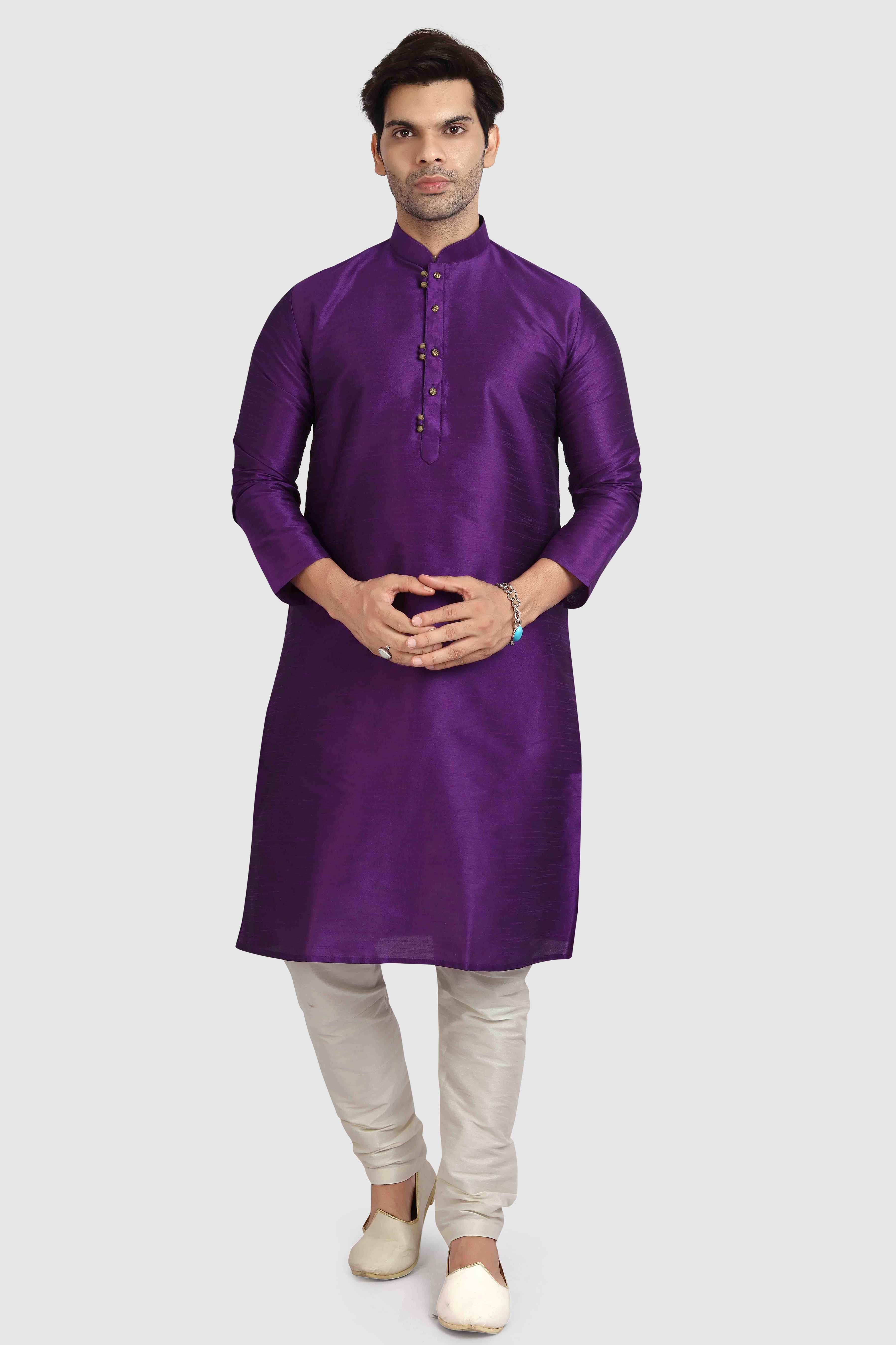 Raivat Ethnic Art Silk Kurta Pajama In Purple Colour - Distacart