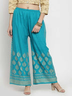 PAVONINE Rama Green Color Block Side Printed Rayon Fabric Sharara For Women - Distacart