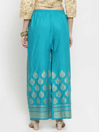 PAVONINE Rama Green Color Block Side Printed Rayon Fabric Sharara For Women - Distacart