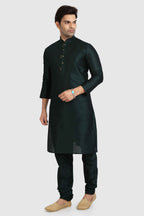 Raivat Ethnic Art Silk Kurta Pajama In Dark Green Colour