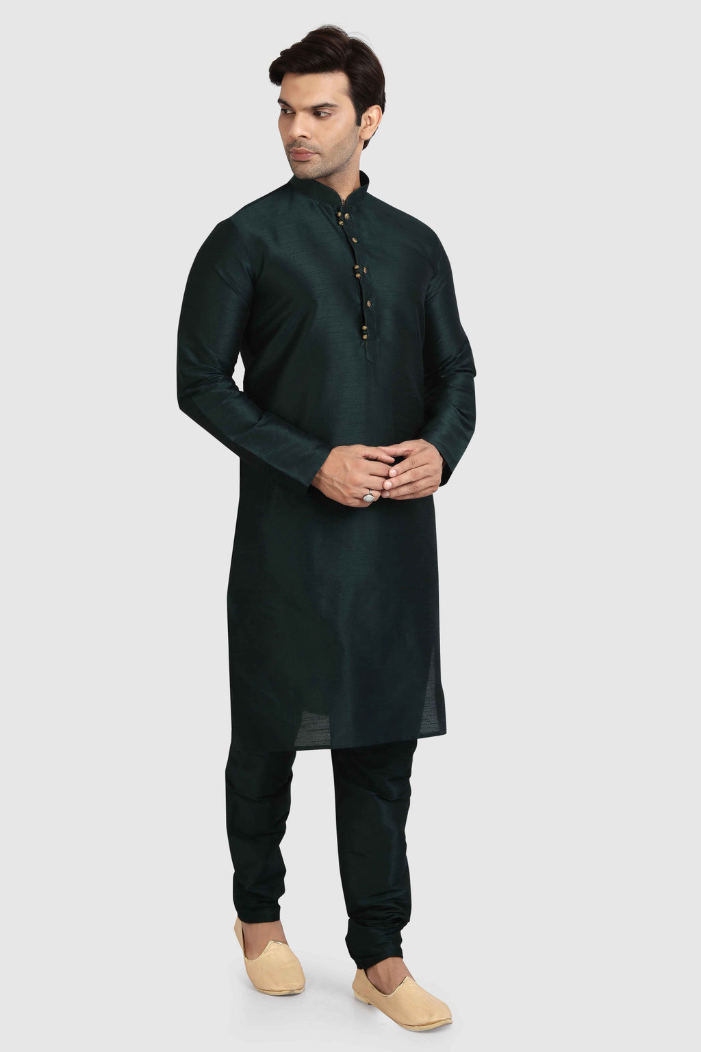 Raivat Ethnic Art Silk Kurta Pajama In Dark Green Colour