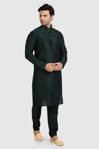 Raivat Ethnic Art Silk Kurta Pajama In Dark Green Colour