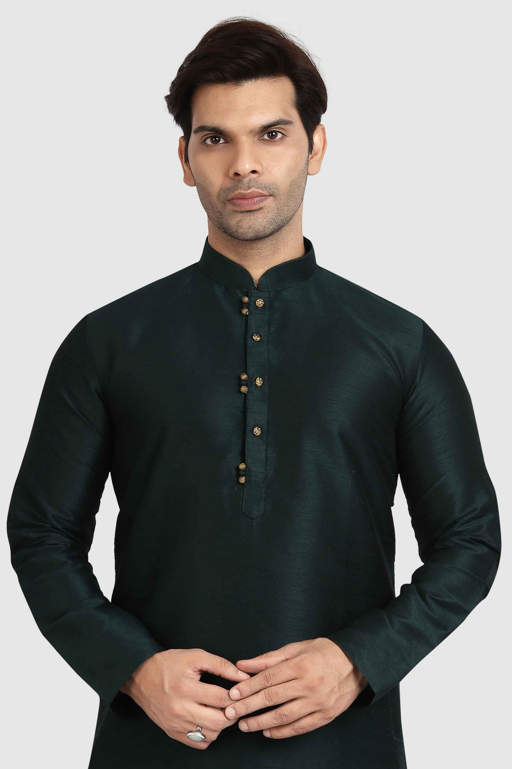 Raivat Ethnic Art Silk Kurta Pajama In Dark Green Colour