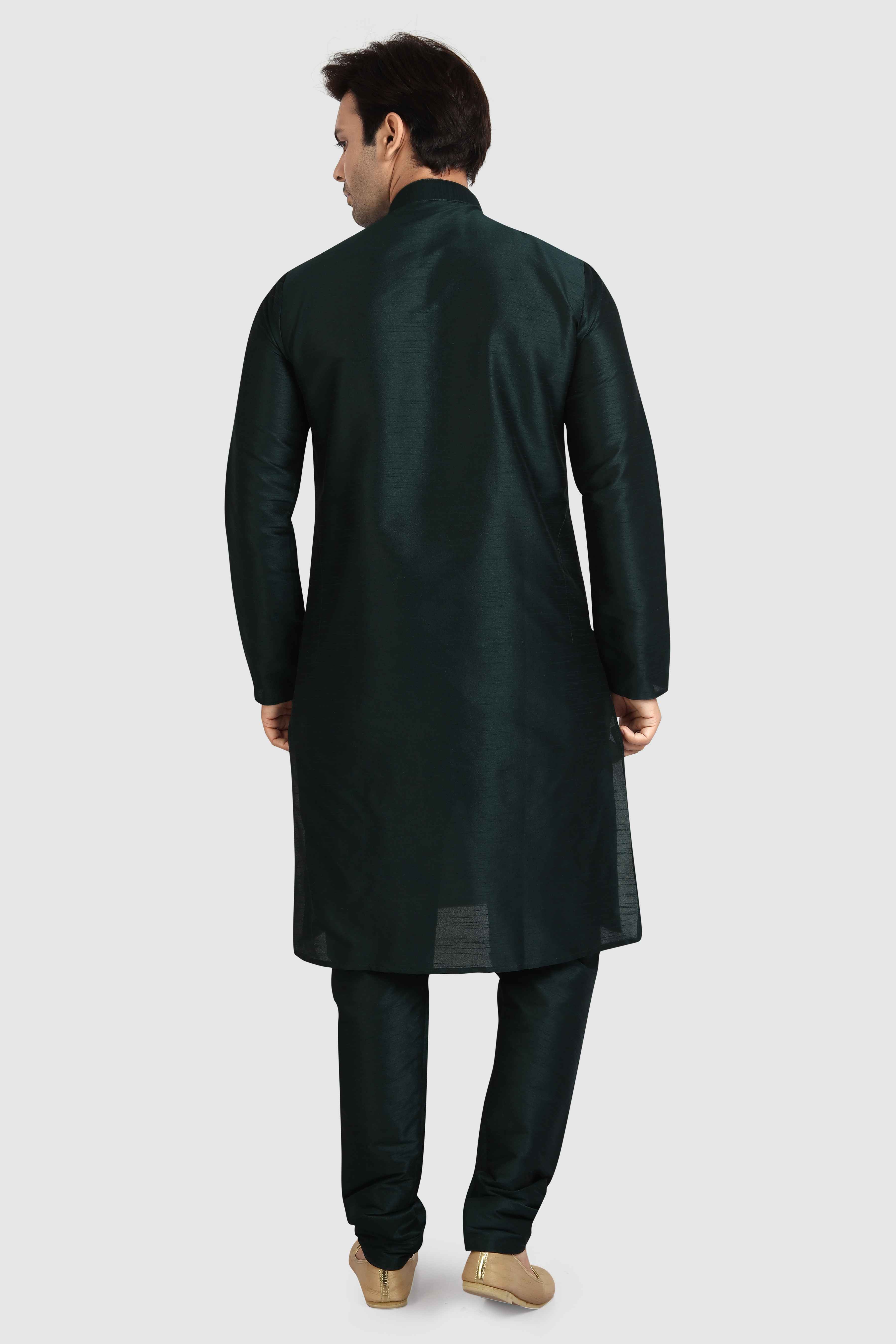 Raivat Ethnic Art Silk Kurta Pajama In Dark Green Colour