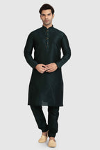 Raivat Ethnic Art Silk Kurta Pajama In Dark Green Colour