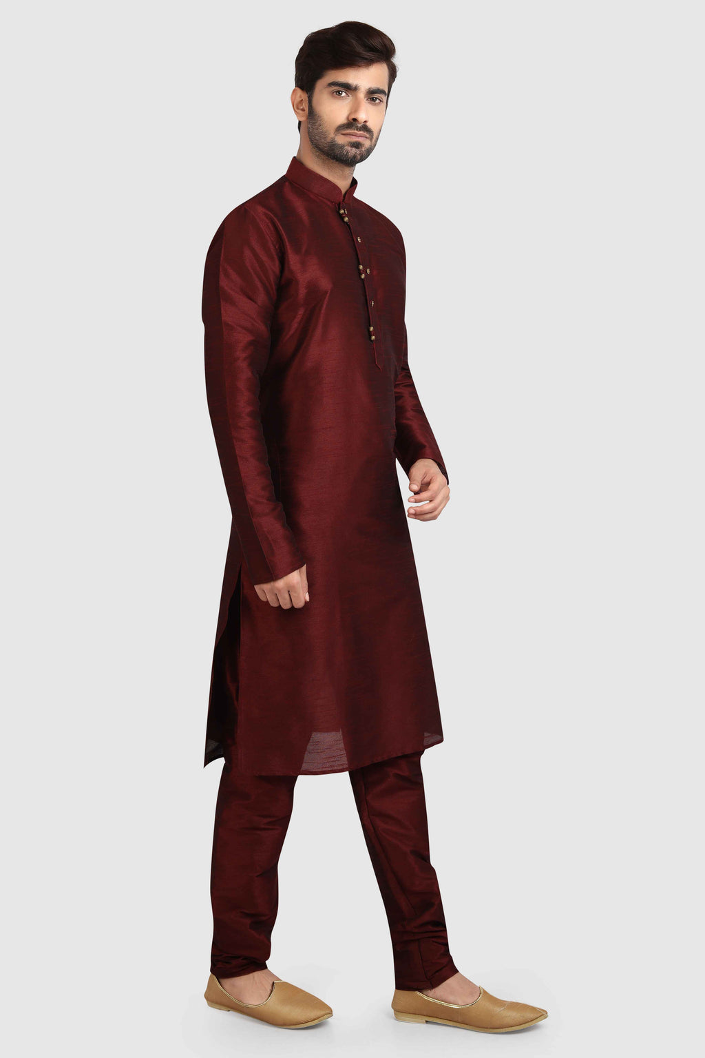 Raivat Ethnic Art Silk Kurta Pajama In Maroon Colour