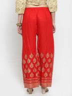 PAVONINE Red Color Block Side Printed Rayon Fabric Sharara For Women - Distacart