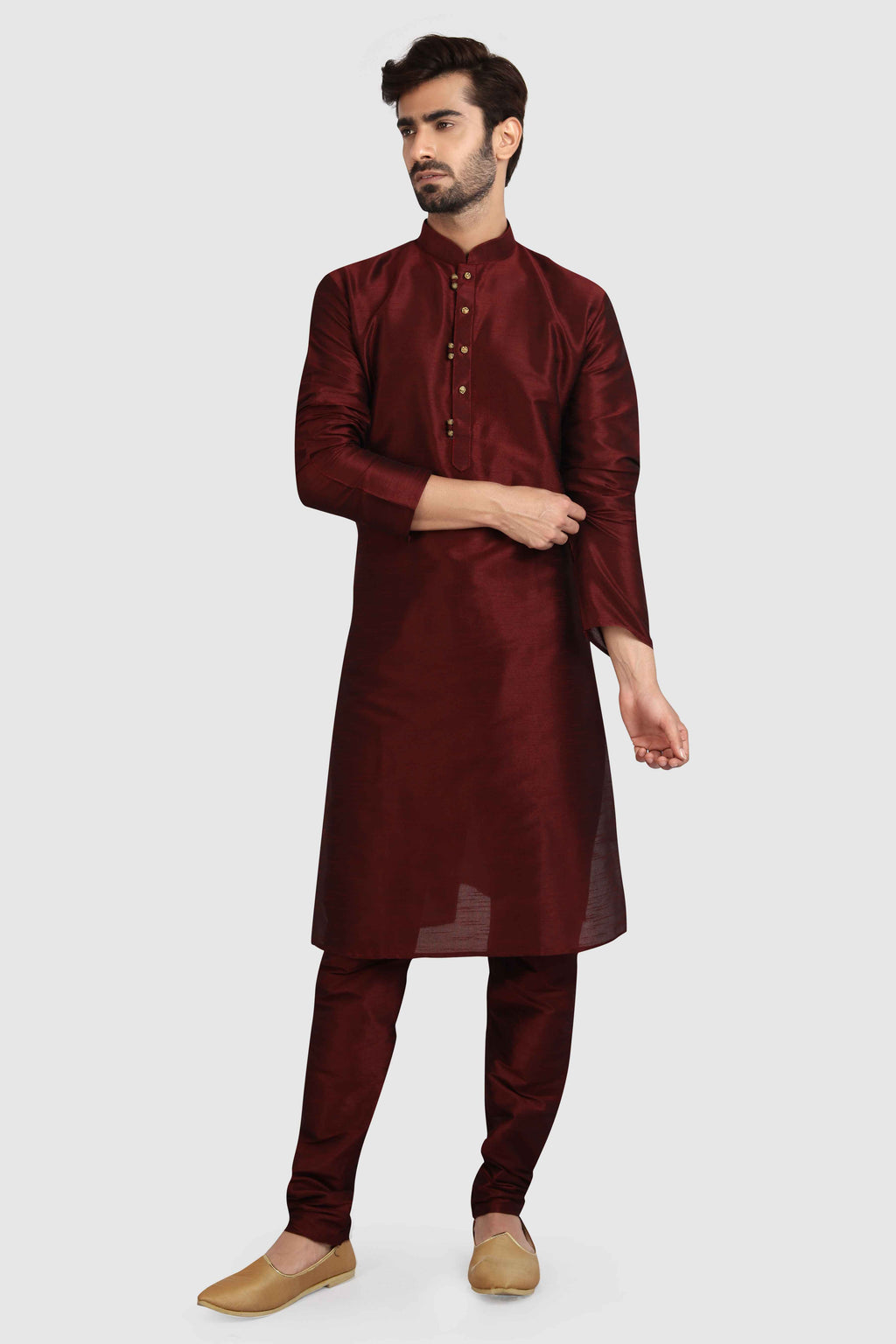 Raivat Ethnic Art Silk Kurta Pajama In Maroon Colour