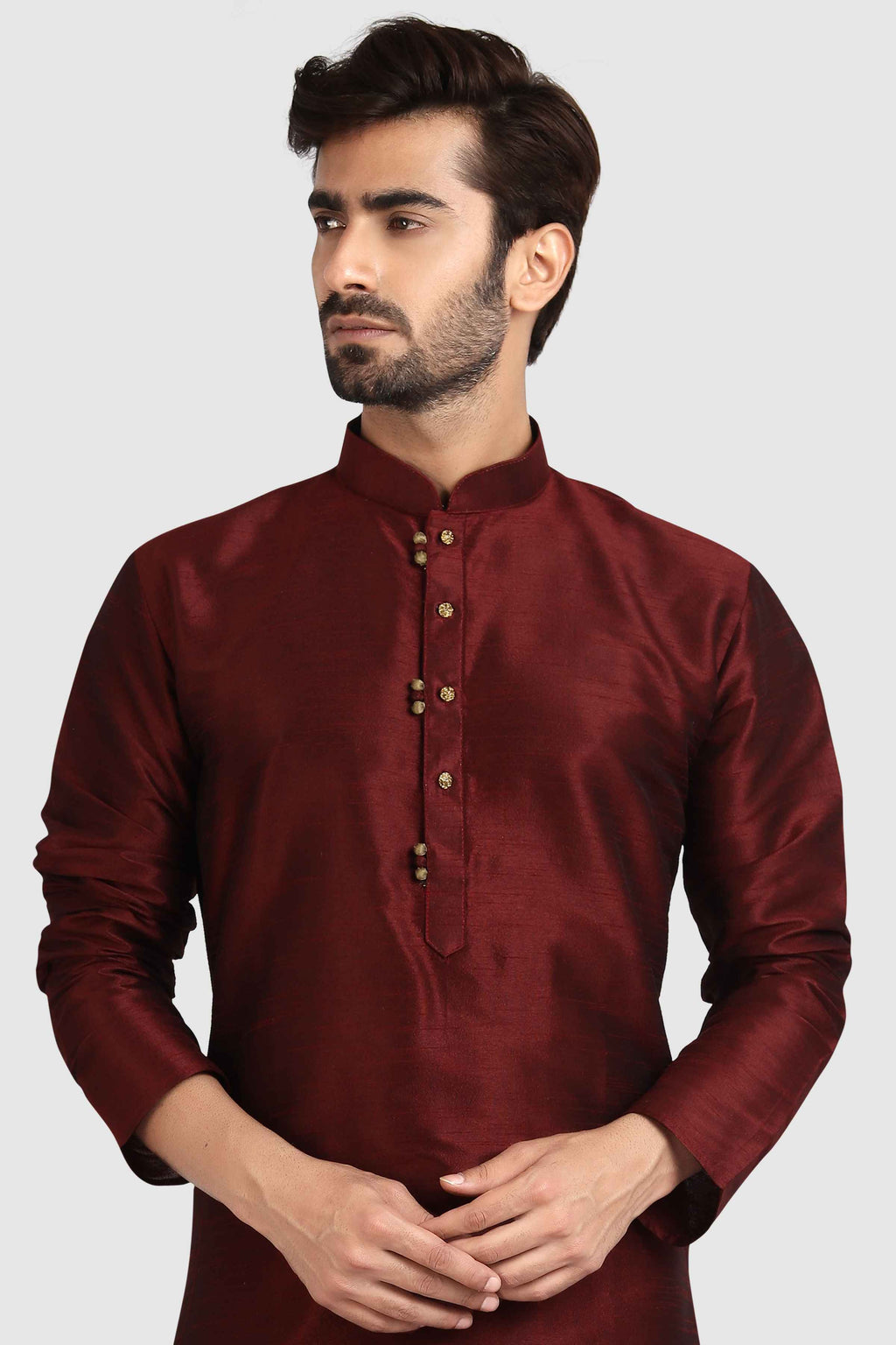 Raivat Ethnic Art Silk Kurta Pajama In Maroon Colour