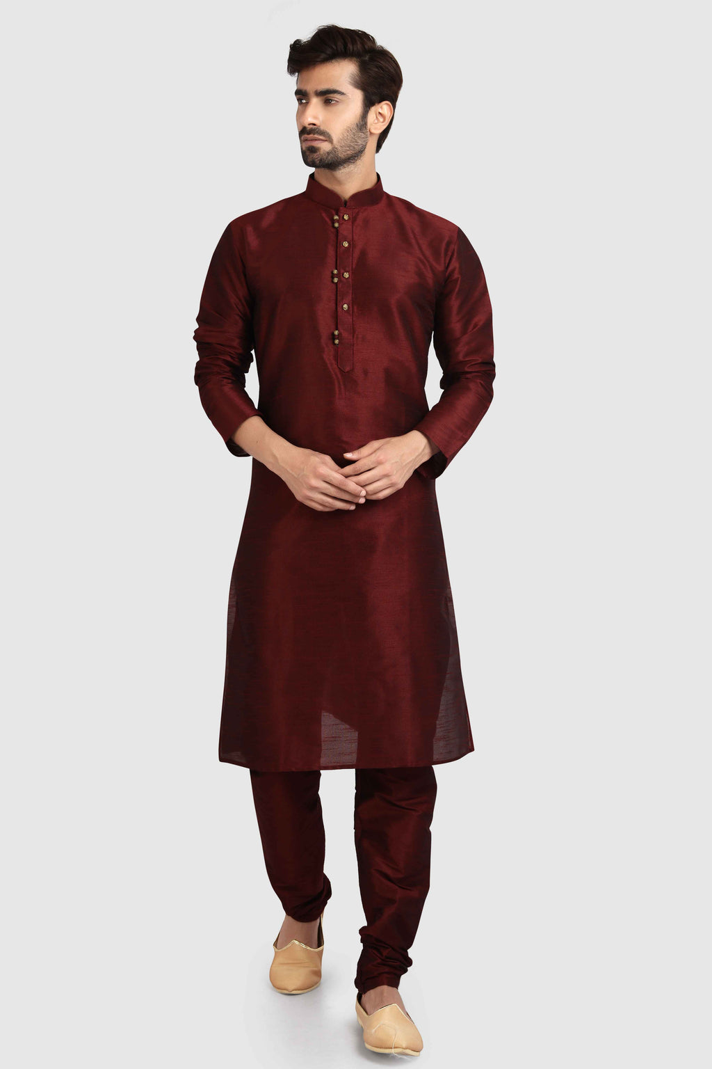 Raivat Ethnic Art Silk Kurta Pajama In Maroon Colour