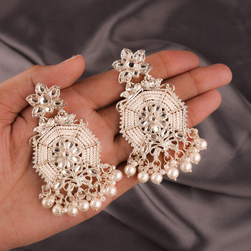 Tehzeeb Creations Fashionable Gold Earrings Studded With Kundan And Pearl - Distacart