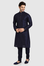 Raivat Ethnic Art Silk Kurta Pajama In Navy Blue Colour