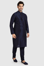 Raivat Ethnic Art Silk Kurta Pajama In Navy Blue Colour