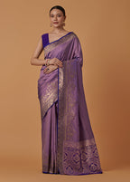 Monjolika Fashion Lavender Banarasi Silk Blend SareeWith Traditional & Modern Dulha Dulhan Figure Zari Woven Detailing - Distacart