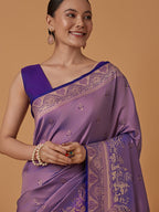 Monjolika Fashion Lavender Banarasi Silk Blend SareeWith Traditional & Modern Dulha Dulhan Figure Zari Woven Detailing - Distacart