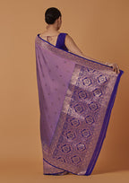 Monjolika Fashion Lavender Banarasi Silk Blend SareeWith Traditional & Modern Dulha Dulhan Figure Zari Woven Detailing - Distacart
