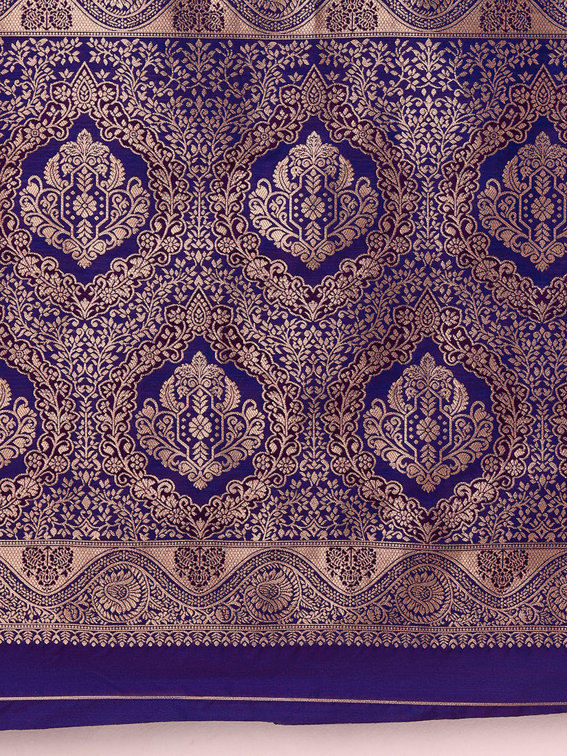 Monjolika Fashion Lavender Banarasi Silk Blend SareeWith Traditional & Modern Dulha Dulhan Figure Zari Woven Detailing - Distacart