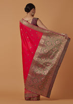 Monjolika Fashion Pink Banarasi Silk Blend SareeWith Traditional & Modern Dulha Dulhan Figure Zari Woven Detailing - Distacart