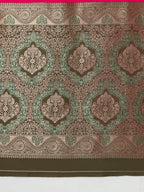 Monjolika Fashion Pink Banarasi Silk Blend SareeWith Traditional & Modern Dulha Dulhan Figure Zari Woven Detailing - Distacart