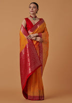 Monjolika Fashion Amber Banarasi Silk Blend SareeWith Traditional & Modern Dulha Dulhan Figure Zari Woven Detailing - Distacart