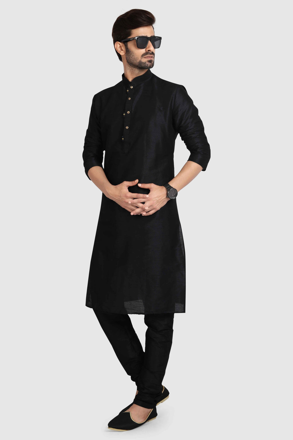 Raivat Ethnic Art Silk Kurta Pajama In Black Colour