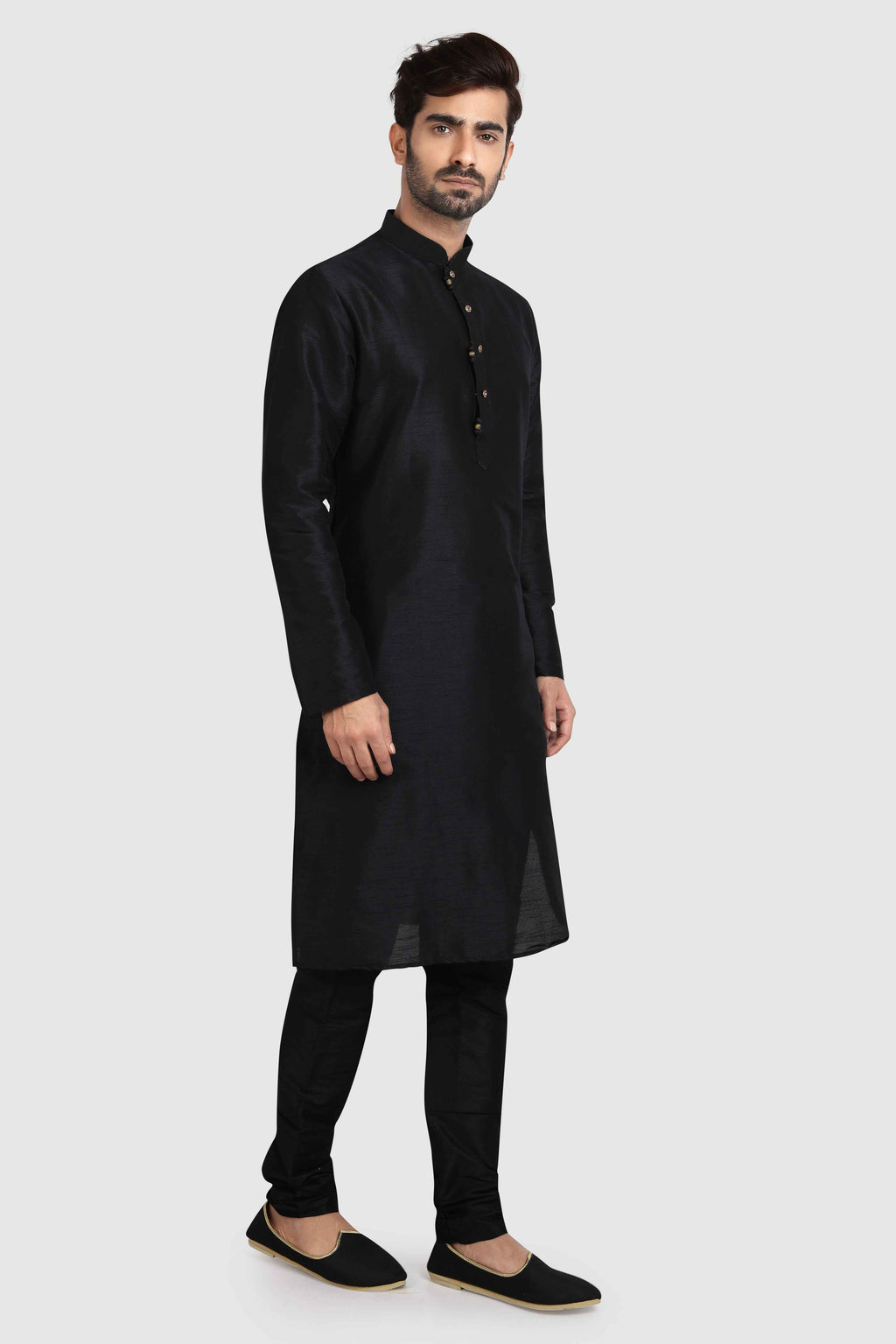 Raivat Ethnic Art Silk Kurta Pajama In Black Colour